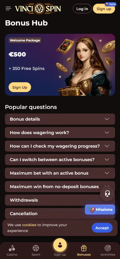 Mobile App Vincispin Casino